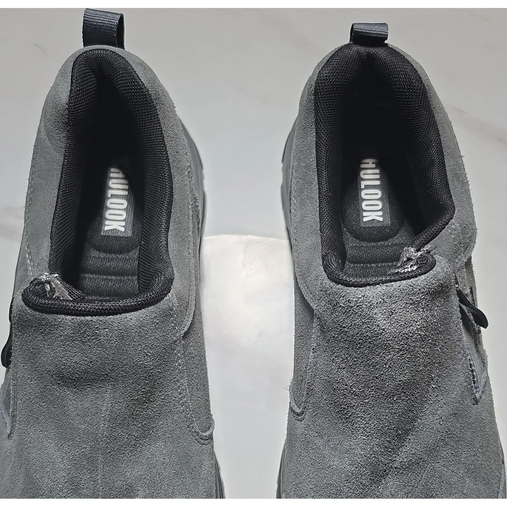 ULLOOK Men's Gray Leather Slip-On Casual Shoes Pull Tab Slip Resistant US 10